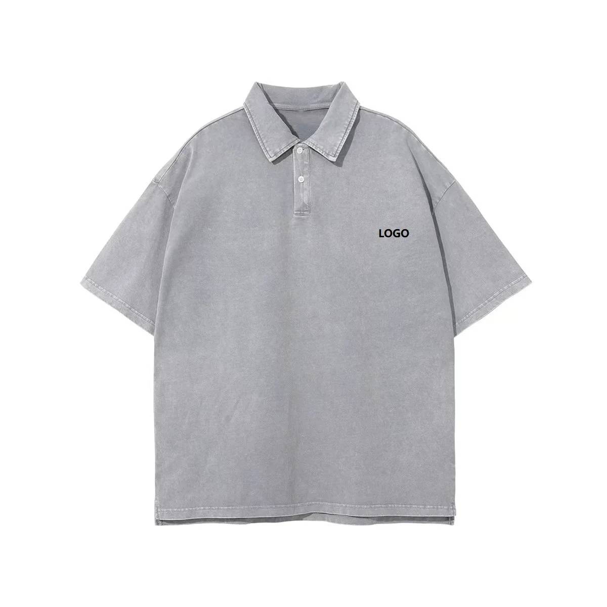 Custom Embroidery Logo Polo Shirts Vintage Pima Cotton Garment Dye Acid Wash Polo Shirt for Men