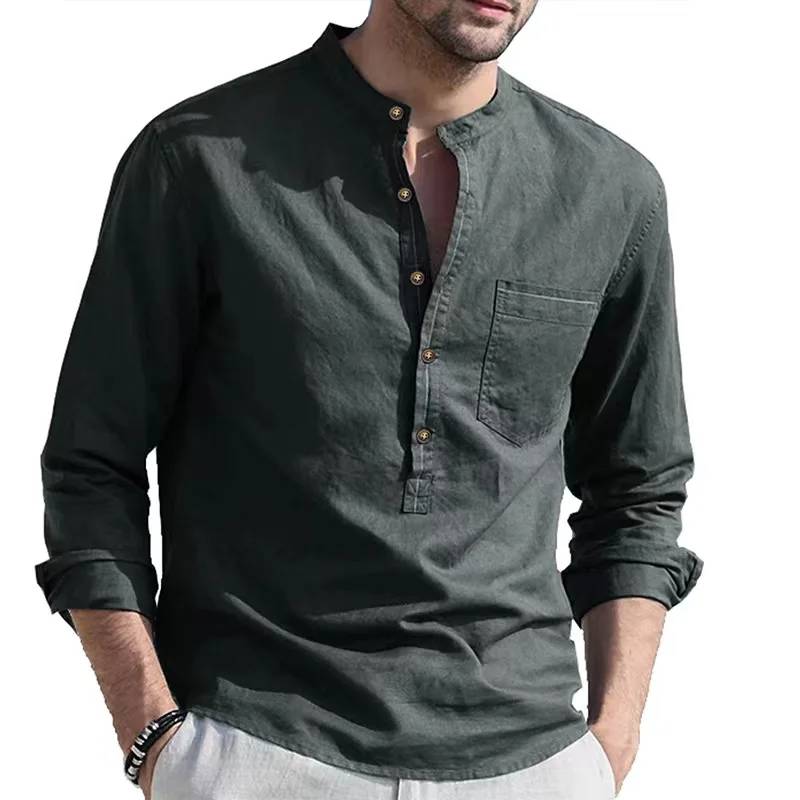 Ready to Ship Men Half Button Down Shirt USA Size Linen Shirting Fabric Casual Shirts for Men